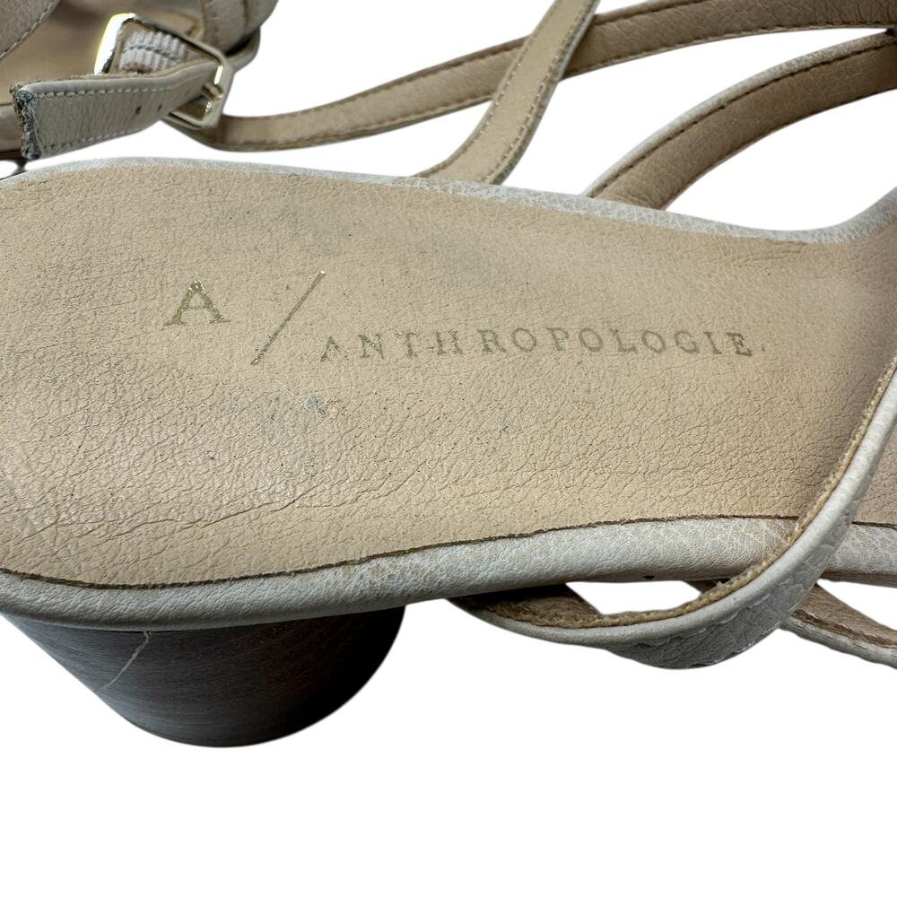Anthropologie Quinn Strappy‎ Heels Lace-Up Sandals Shoes Beige Tan Size 7.5 - Picture 13 of 15
